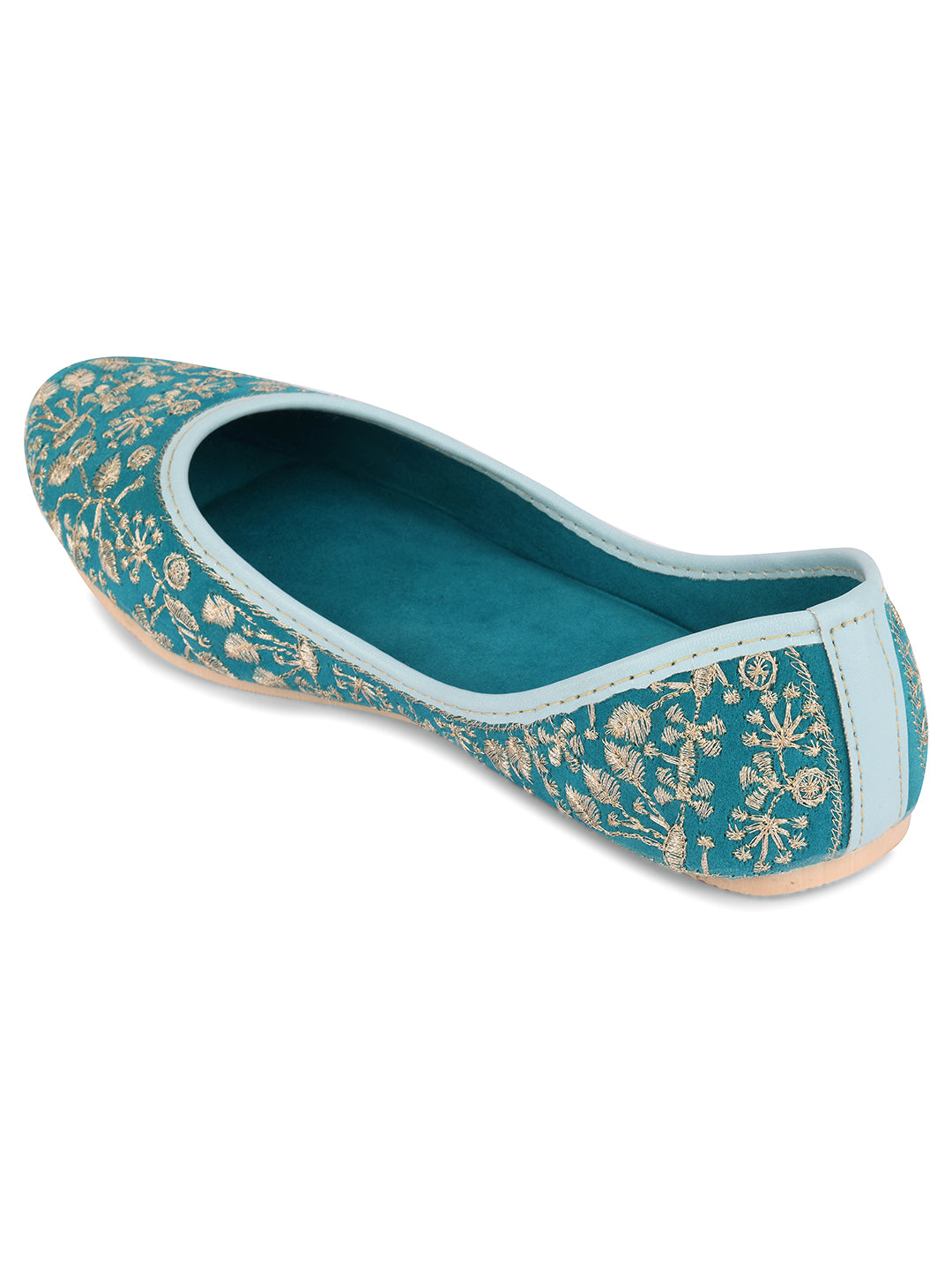 Desi Colour Women Indian Ethnic Footwear-Cushioned Green Emb