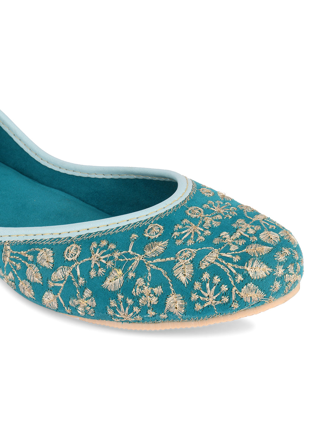 Desi Colour Women Indian Ethnic Footwear-Cushioned Green Emb