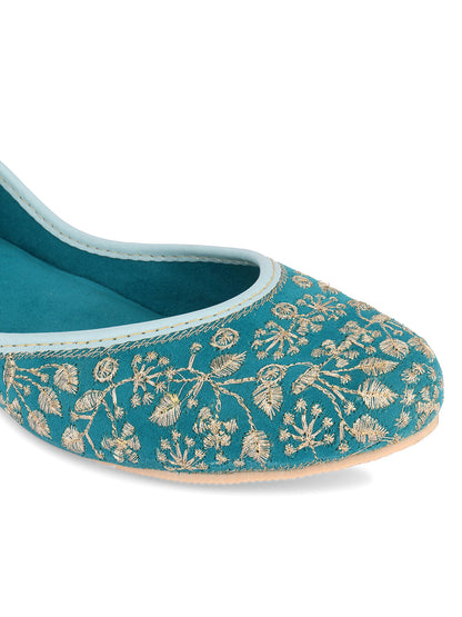 Desi Colour Women Indian Ethnic Footwear-Cushioned Green Emb