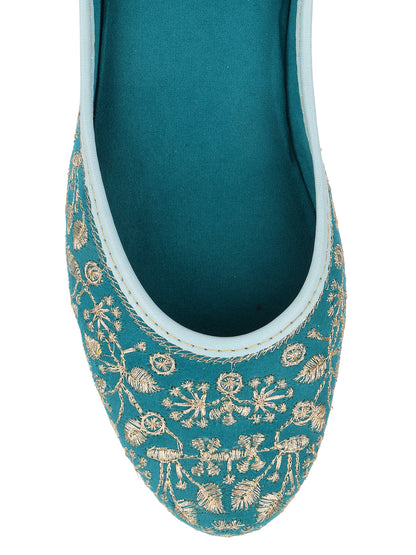 Desi Colour Women Indian Ethnic Footwear-Cushioned Green Emb
