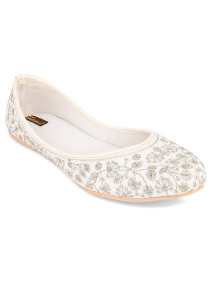 Desi Colour Women Indian Ethnic Footwear-Cushioned White Heavy Emb
