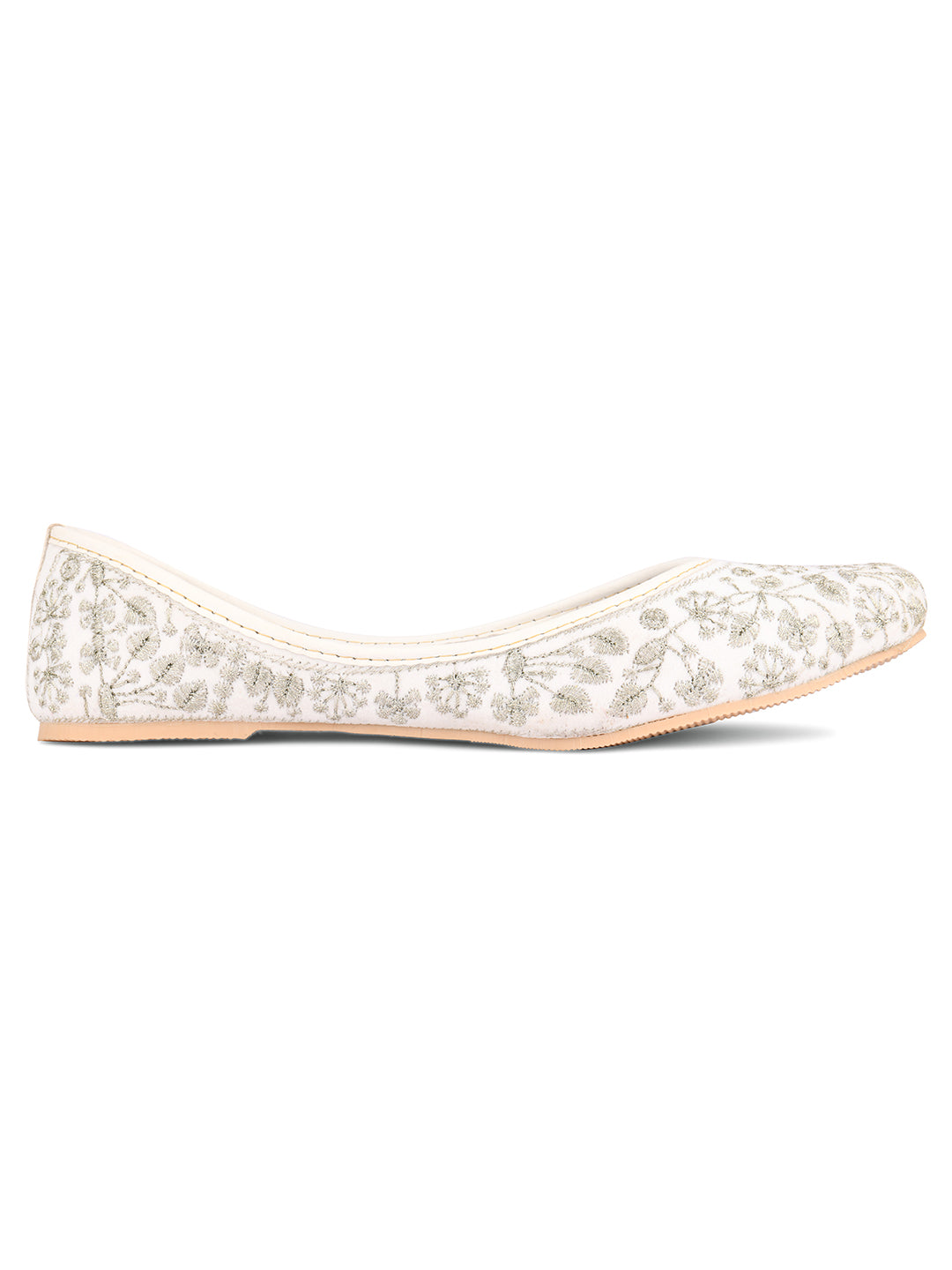 Desi Colour Women Indian Ethnic Footwear-Cushioned White Heavy Emb