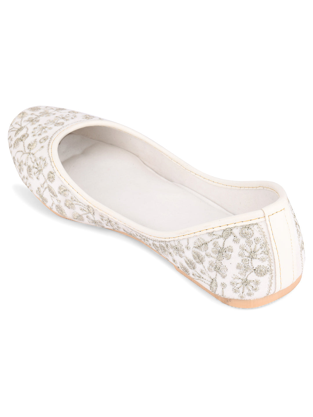 Desi Colour Women Indian Ethnic Footwear-Cushioned White Heavy Emb