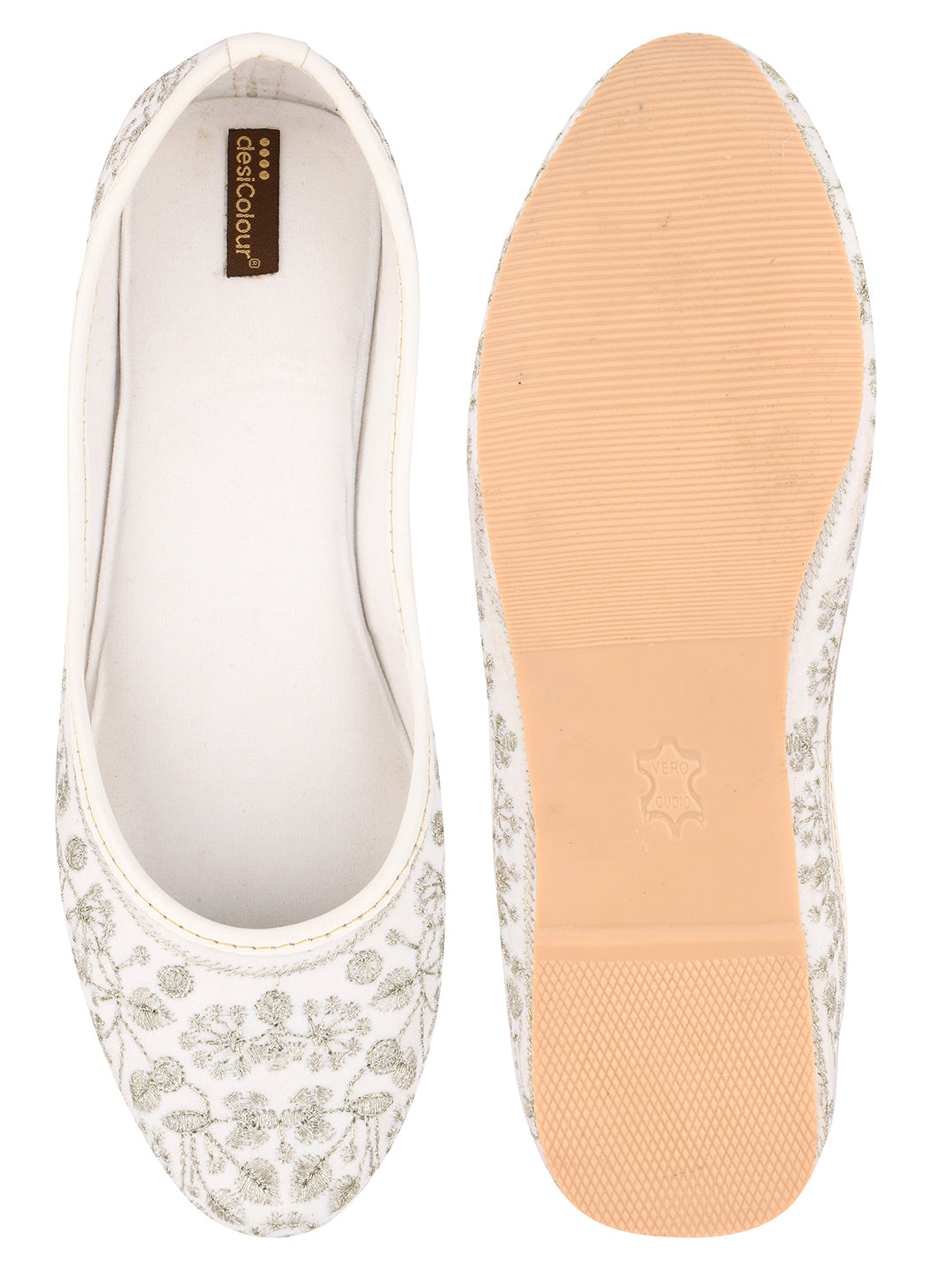 Desi Colour Women Indian Ethnic Footwear-Cushioned White Heavy Emb