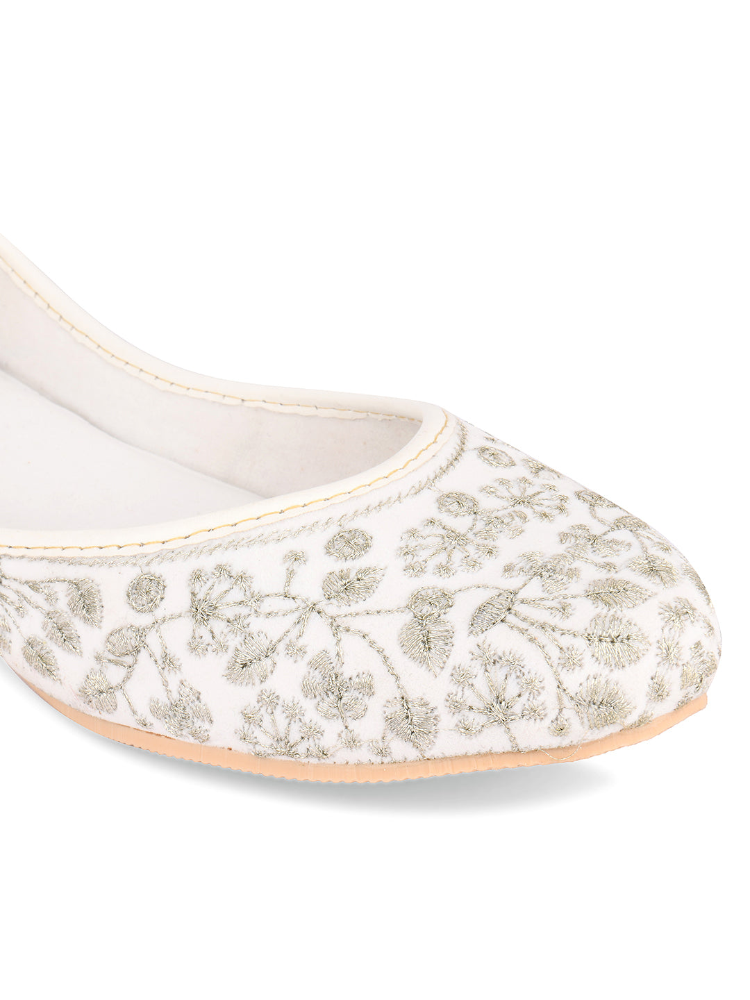 Desi Colour Women Indian Ethnic Footwear-Cushioned White Heavy Emb