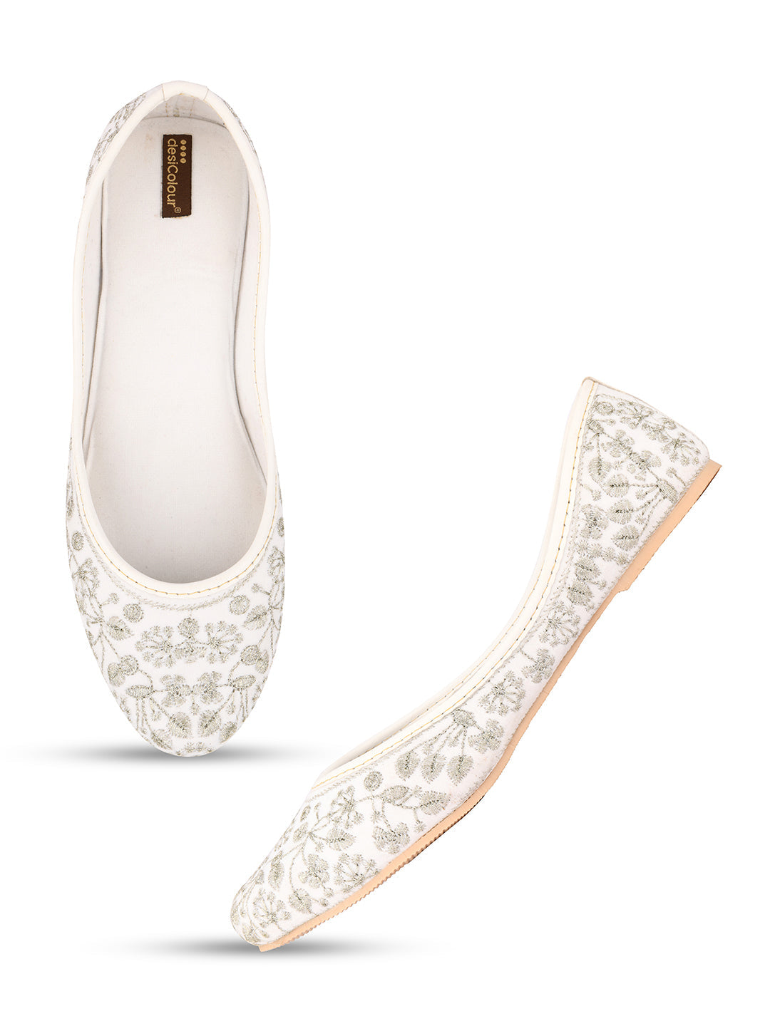 Desi Colour Women Indian Ethnic Footwear-Cushioned White Heavy Emb