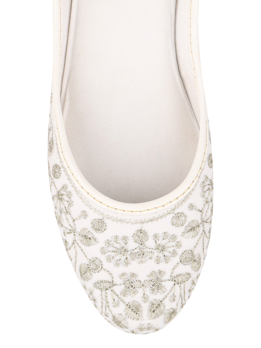 Desi Colour Women Indian Ethnic Footwear-Cushioned White Heavy Emb