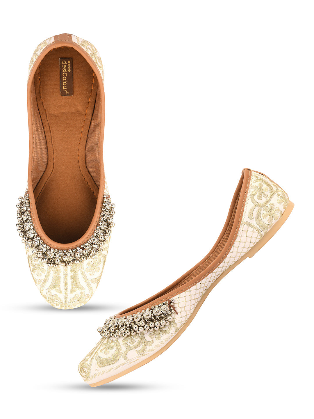 Desi Colour Women Indian Ethnic Footwear-Off White-Gungroo