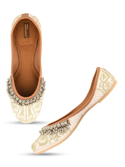 Desi Colour Women Indian Ethnic Footwear-Off White-Gungroo