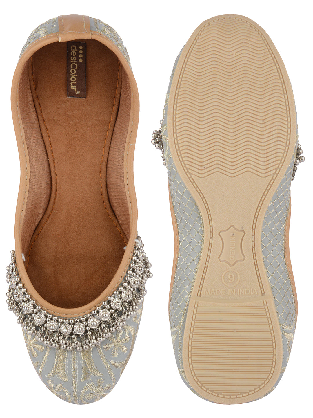Desi Colour Women Indian Ethnic Footwear-Grey Gungroo