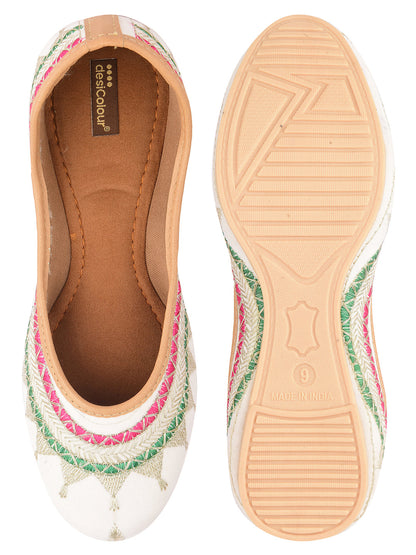 Desi Colour Women Indian Ethnic Footwear-White Zari Work