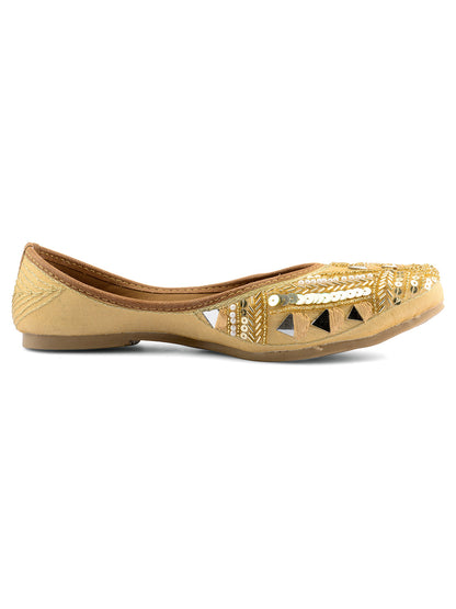 Desi Colour Women Indian Ethnic Footwear-Golden Mirror Emb