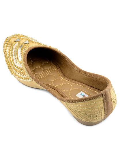 Desi Colour Women Indian Ethnic Footwear-Golden Mirror Emb