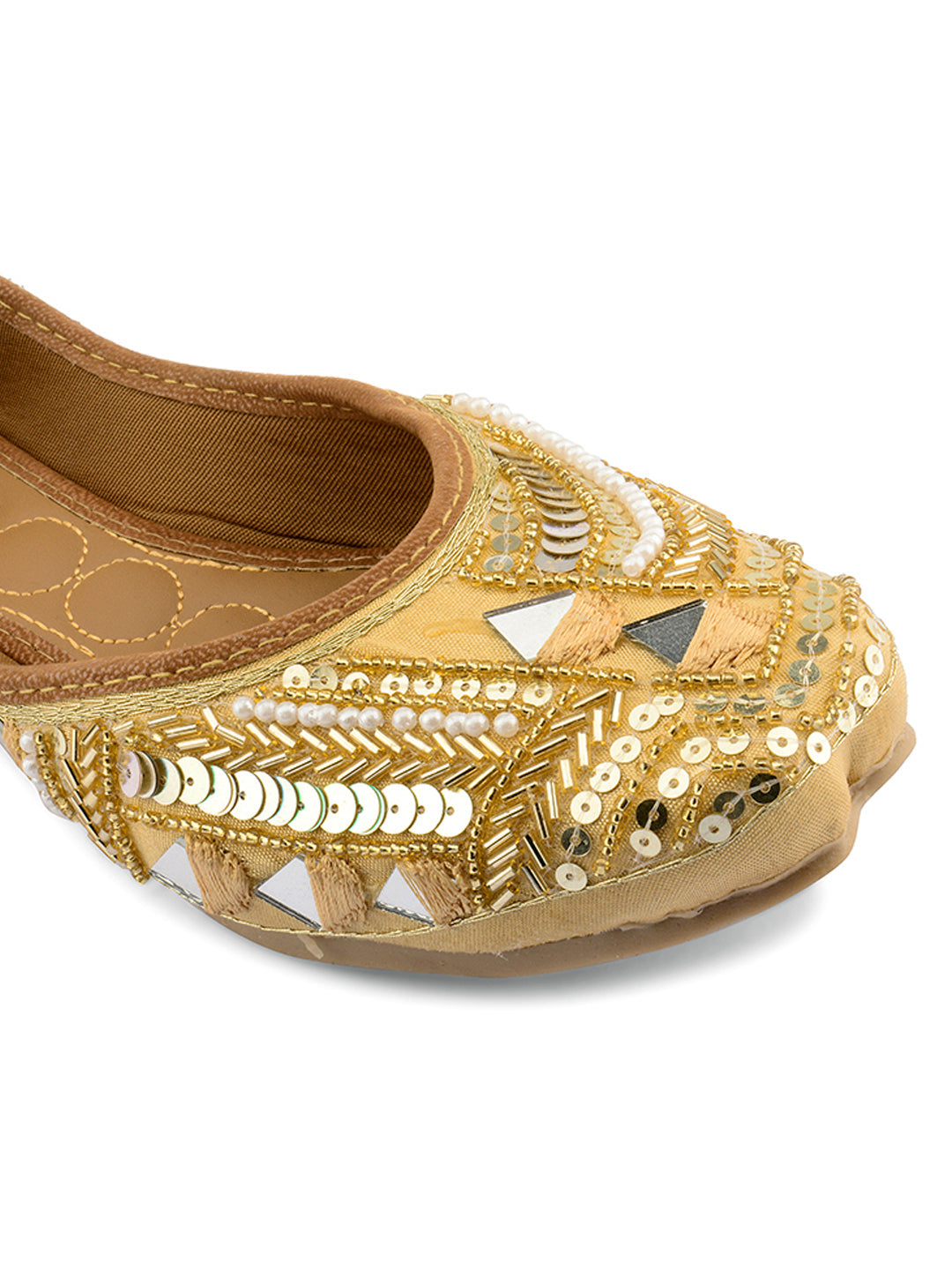 Desi Colour Women Indian Ethnic Footwear-Golden Mirror Emb