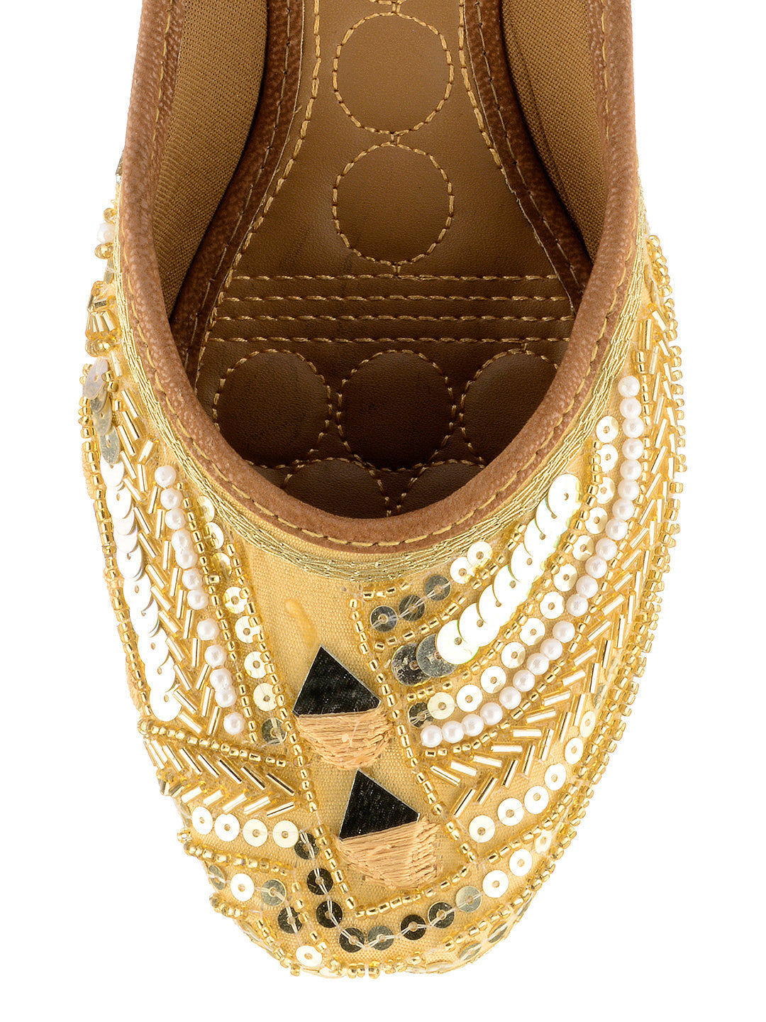 Desi Colour Women Indian Ethnic Footwear-Golden Mirror Emb