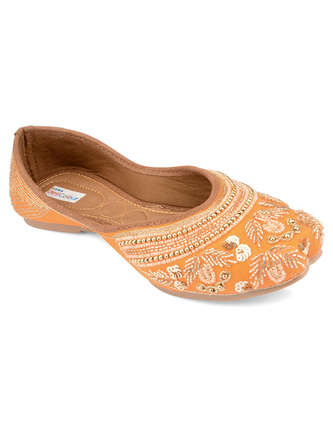 Desi Colour Women Indian Ethnic Footwear-Party Wear Orange Pearl Work