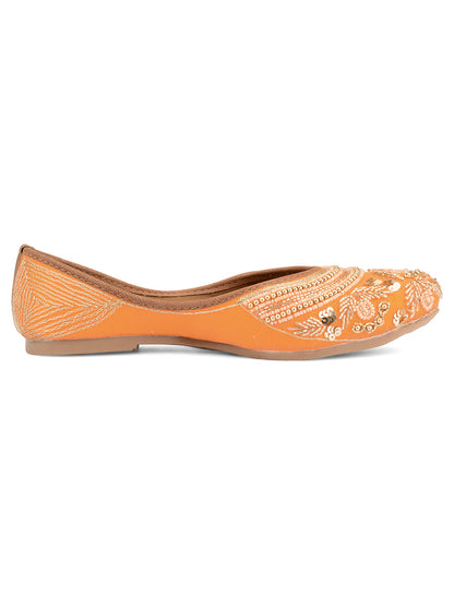 Desi Colour Women Indian Ethnic Footwear-Party Wear Orange Pearl Work