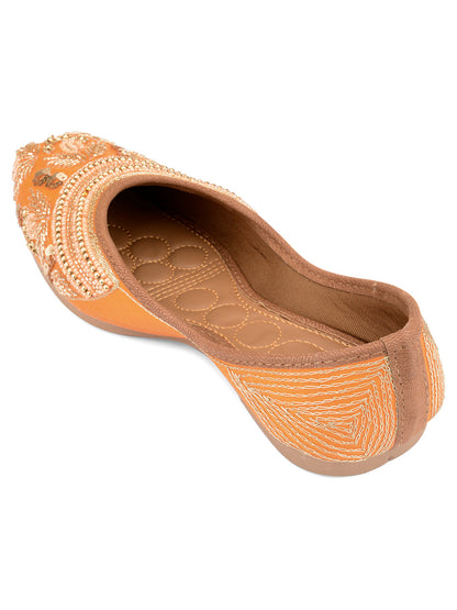 Desi Colour Women Indian Ethnic Footwear-Party Wear Orange Pearl Work