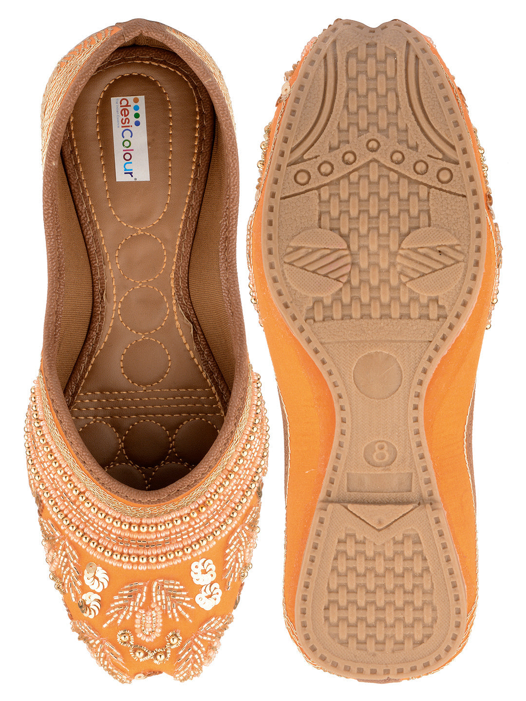Desi Colour Women Indian Ethnic Footwear-Party Wear Orange Pearl Work