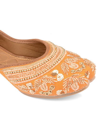 Desi Colour Women Indian Ethnic Footwear-Party Wear Orange Pearl Work