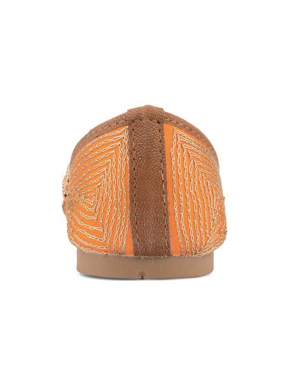 Desi Colour Women Indian Ethnic Footwear-Party Wear Orange Pearl Work