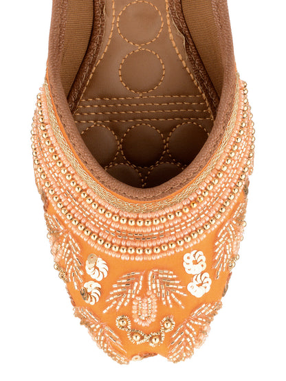 Desi Colour Women Indian Ethnic Footwear-Party Wear Orange Pearl Work
