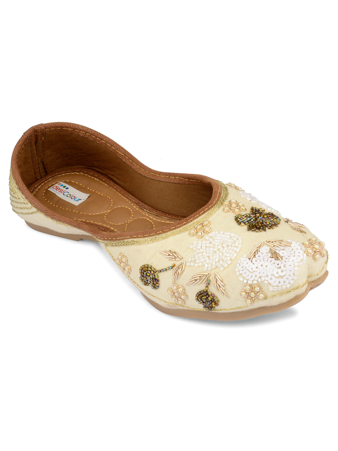 Desi Colour Women Indian Ethnic Footwear-Party Wear Off White Emb