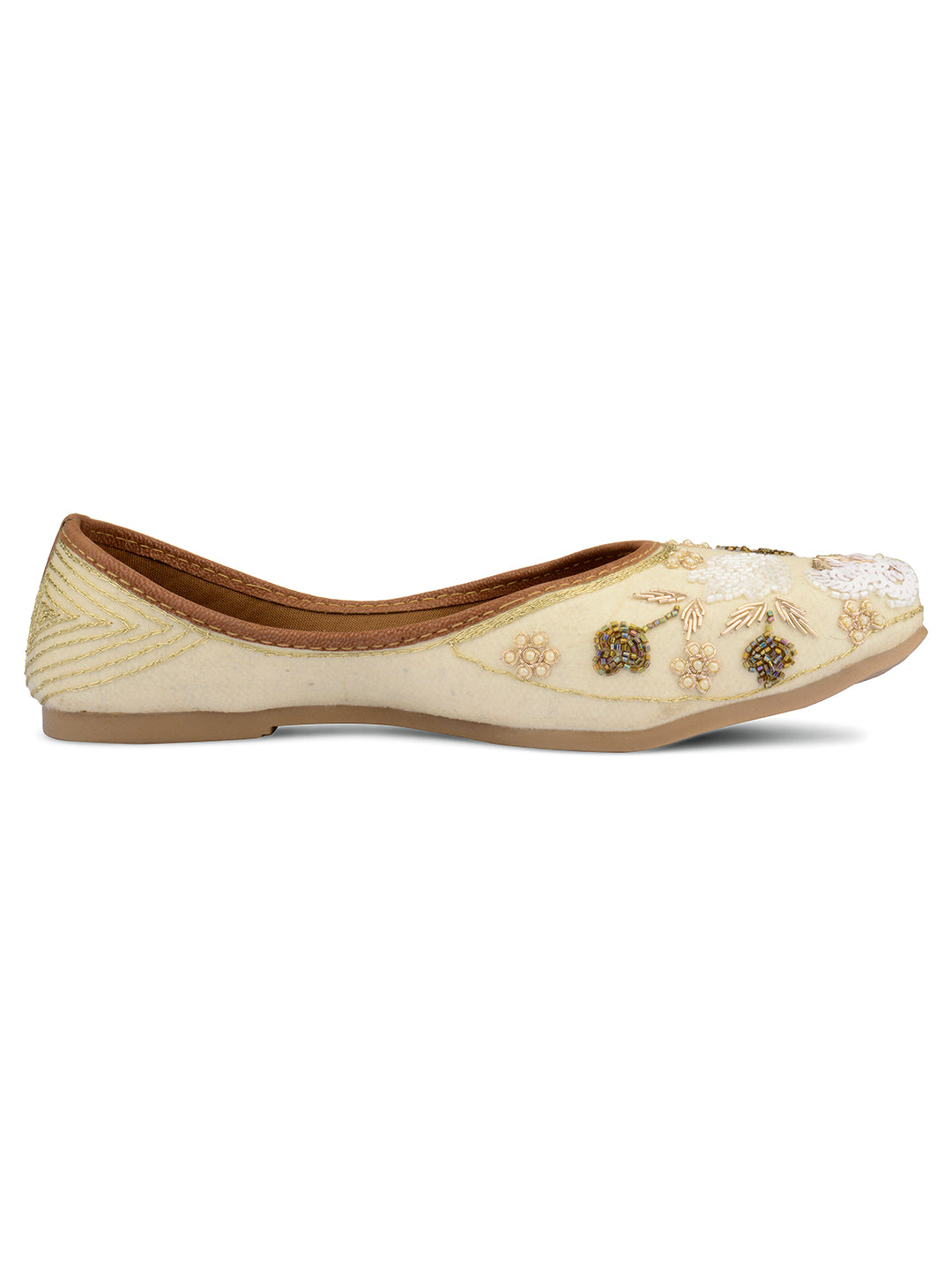 Desi Colour Women Indian Ethnic Footwear-Party Wear Off White Emb