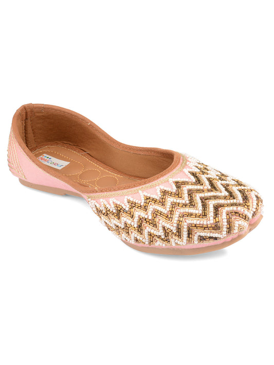 Desi Colour Women Indian Ethnic Footwear-Party Wear Pink Pearl Zigzag