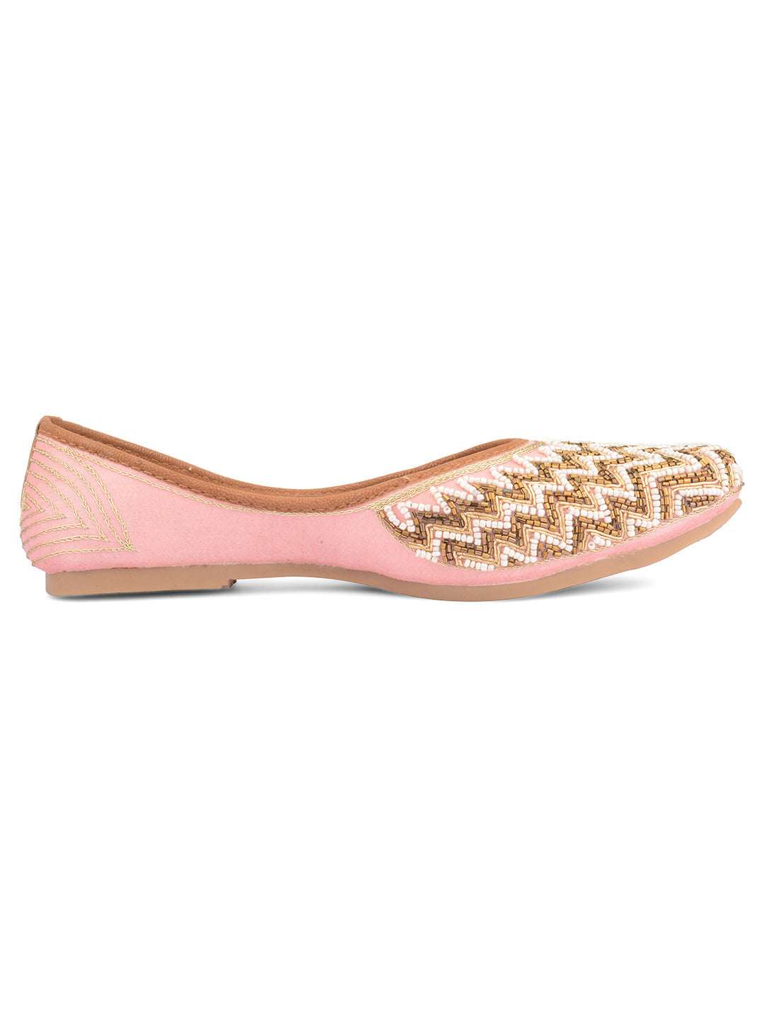 Desi Colour Women Indian Ethnic Footwear-Party Wear Pink Pearl Zigzag