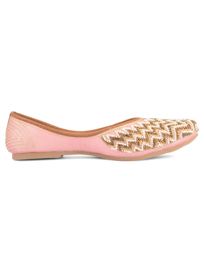 Desi Colour Women Indian Ethnic Footwear-Party Wear Pink Pearl Zigzag