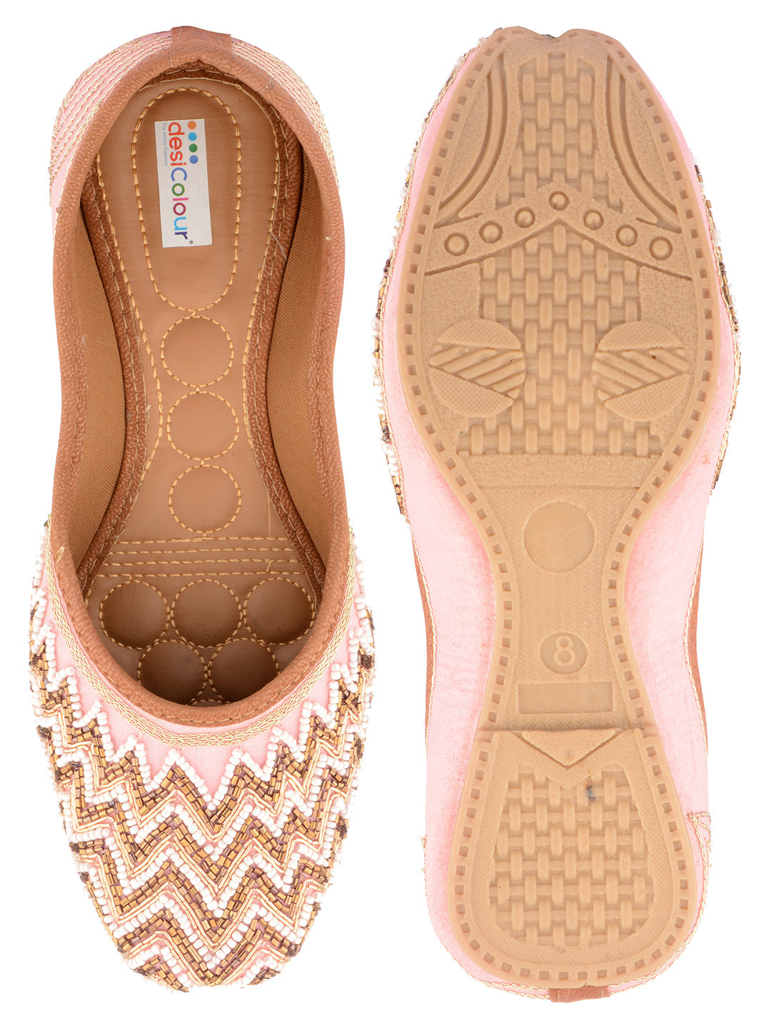 Desi Colour Women Indian Ethnic Footwear-Party Wear Pink Pearl Zigzag