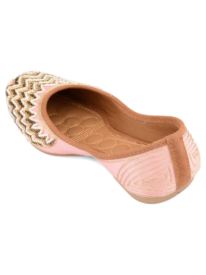 Desi Colour Women Indian Ethnic Footwear-Party Wear Pink Pearl Zigzag