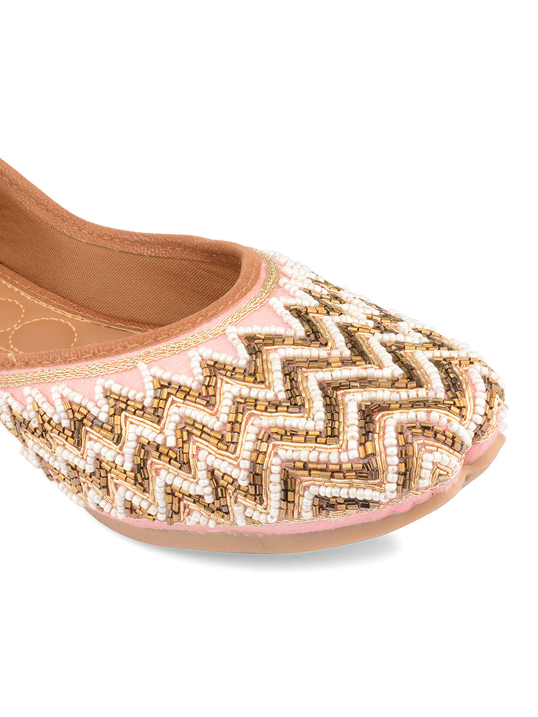 Desi Colour Women Indian Ethnic Footwear-Party Wear Pink Pearl Zigzag