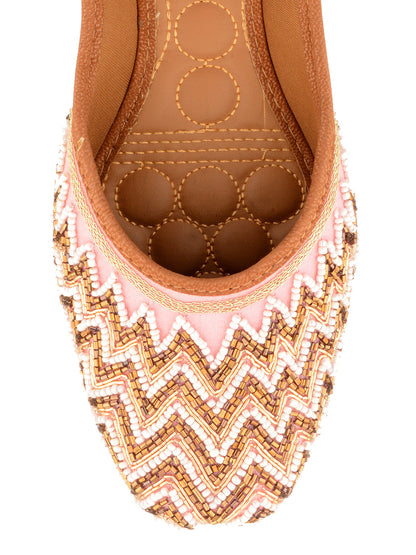 Desi Colour Women Indian Ethnic Footwear-Party Wear Pink Pearl Zigzag