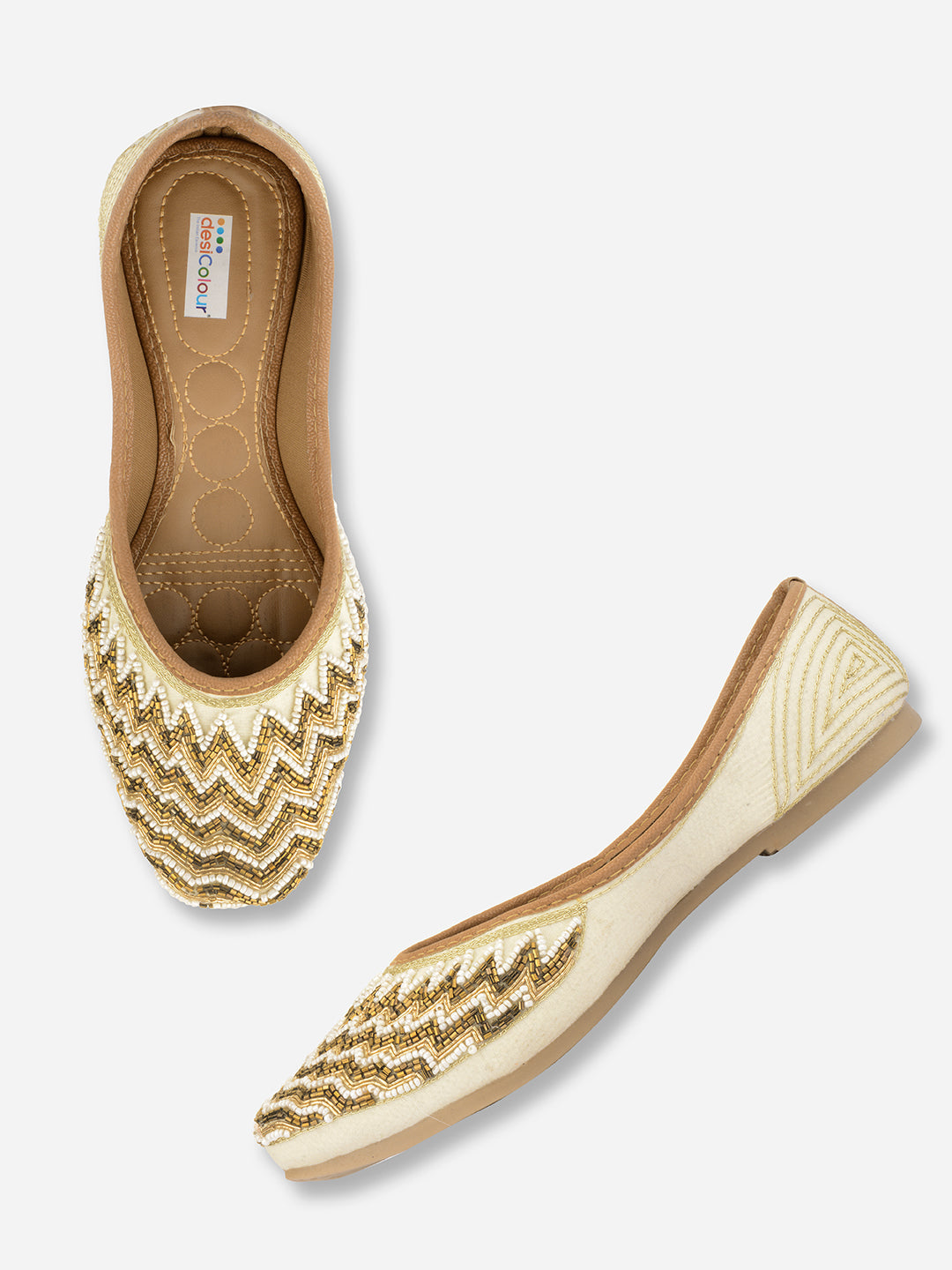 Desi Colour Women Indian Ethnic Footwear-Gold Zigzag