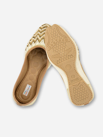Desi Colour Women Indian Ethnic Footwear-Gold Zigzag