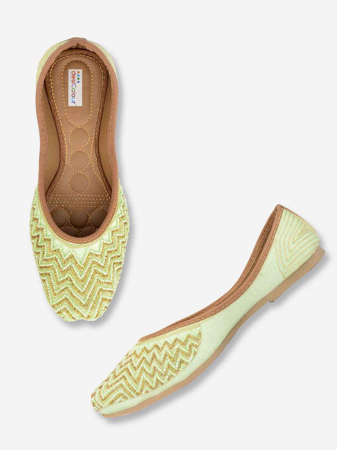 Desi Colour Women Indian Ethnic Footwear-Sea Green Zigzag
