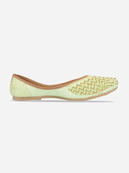 Desi Colour Women Indian Ethnic Footwear-Sea Green Zigzag