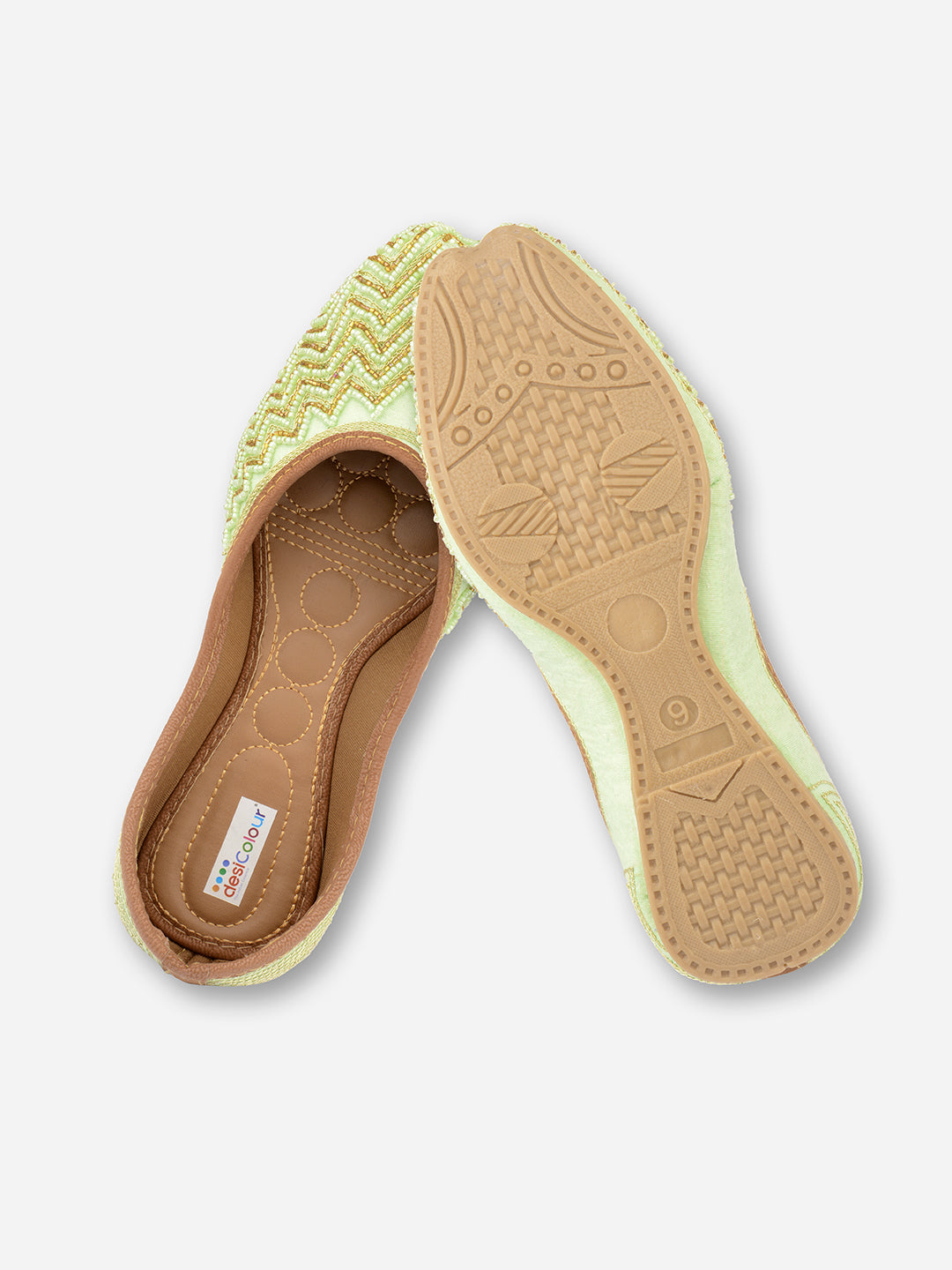 Desi Colour Women Indian Ethnic Footwear-Sea Green Zigzag
