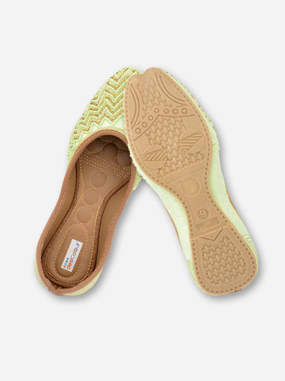 Desi Colour Women Indian Ethnic Footwear-Sea Green Zigzag