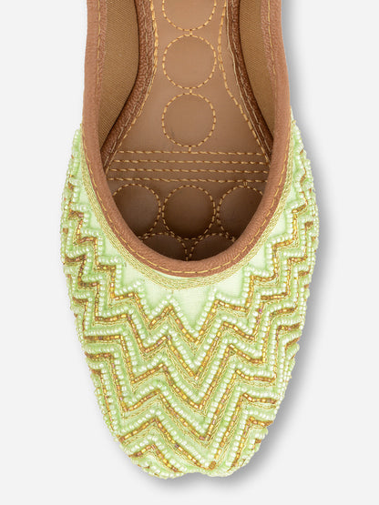 Desi Colour Women Indian Ethnic Footwear-Sea Green Zigzag