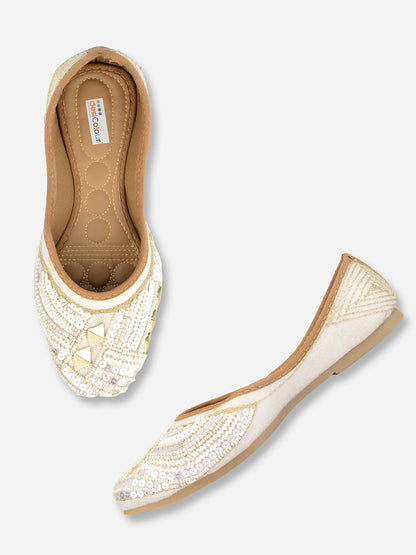Desi Colour Women Indian Ethnic Footwear-White Mirror Emb