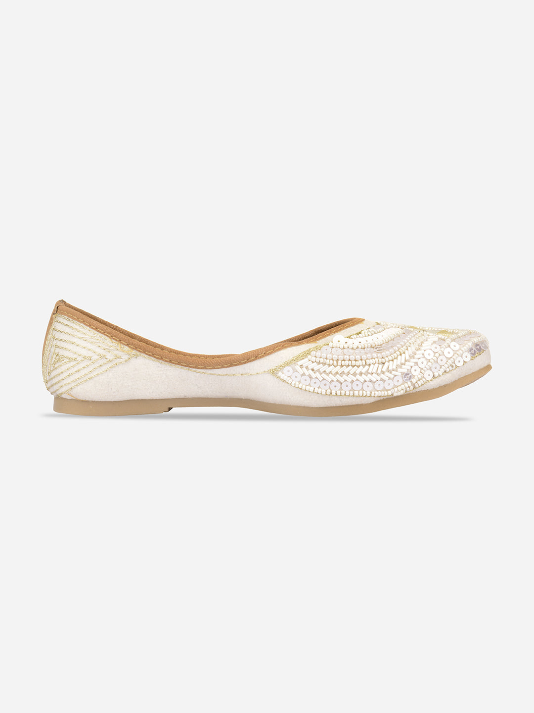 Desi Colour Women Indian Ethnic Footwear-White Mirror Emb
