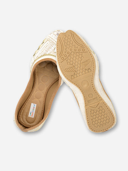 Desi Colour Women Indian Ethnic Footwear-White Mirror Emb