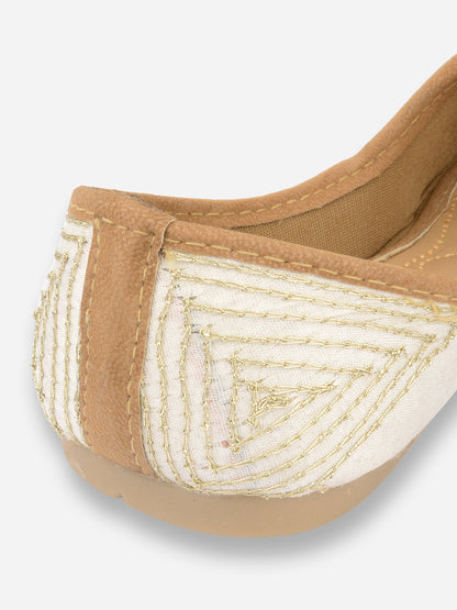 Desi Colour Women Indian Ethnic Footwear-White Mirror Emb