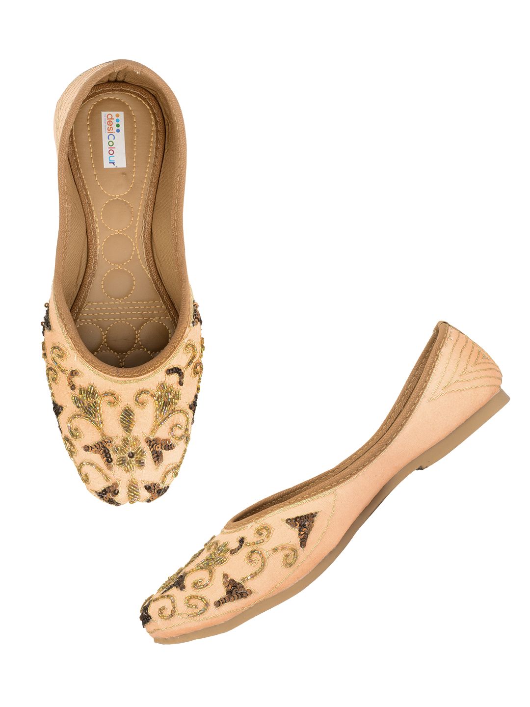 Desi Colour Women Indian Ethnic Footwear-Peach Gold Emb