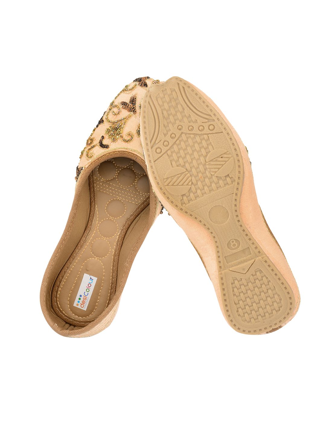 Desi Colour Women Indian Ethnic Footwear-Peach Gold Emb