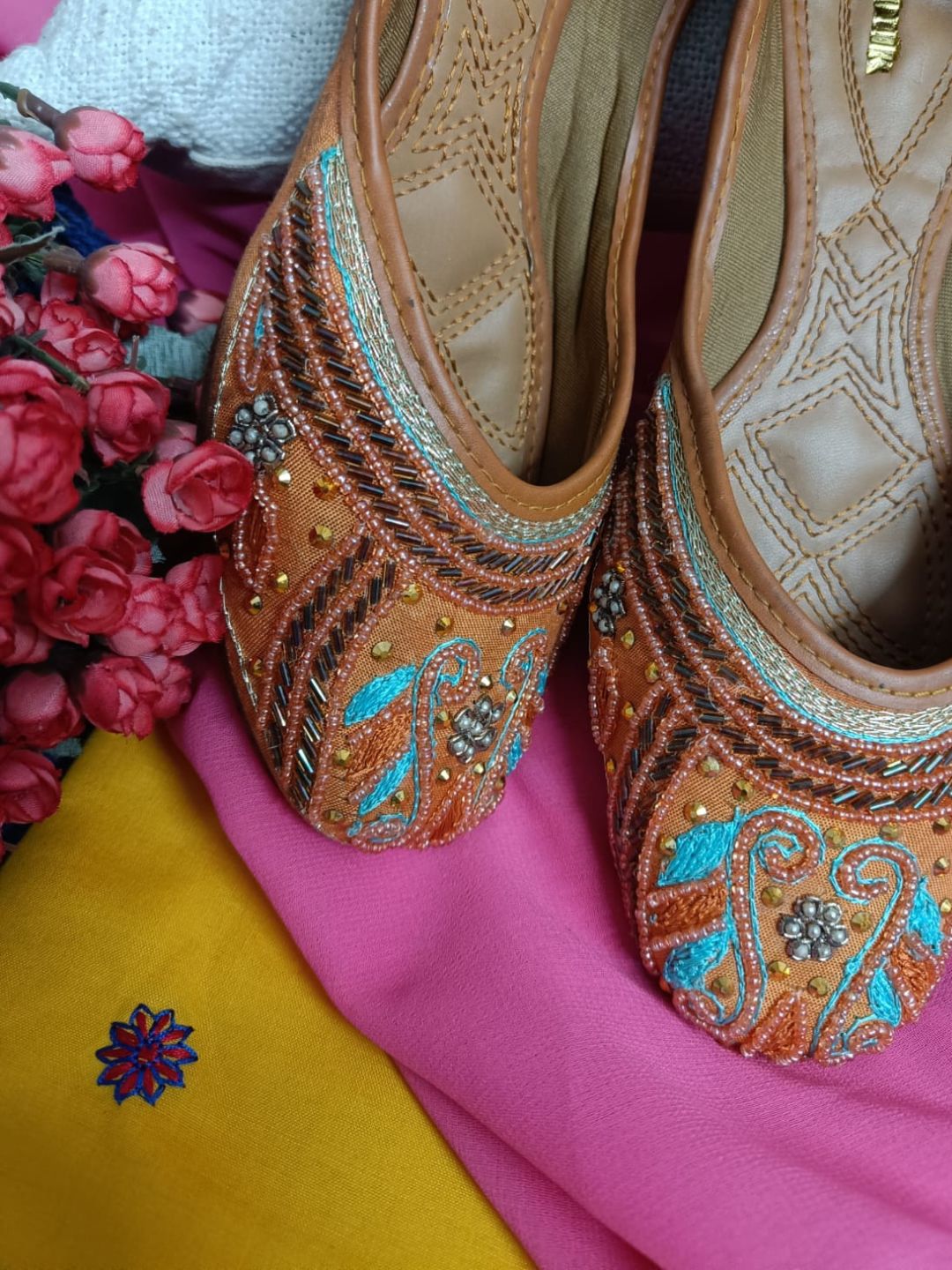 Desi Colour Women Indian Ethnic Footwear-Orange Emb