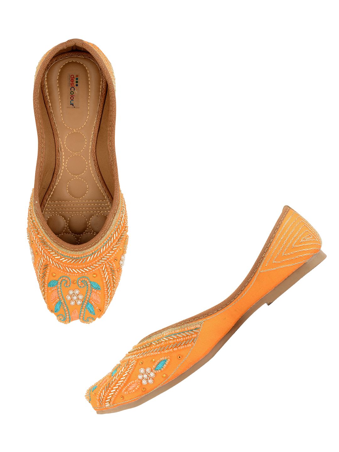 Desi Colour Women Indian Ethnic Footwear-Orange Emb